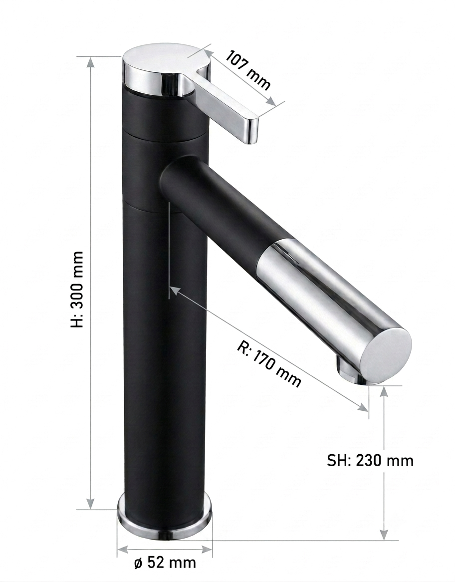 Modern tall Matte Black & Chrome Basin tap