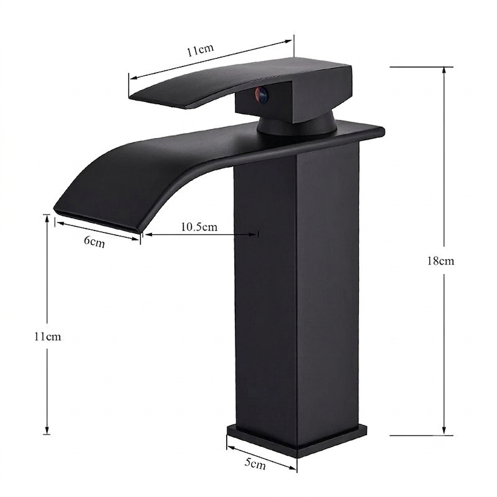 Matte black waterfall faucet