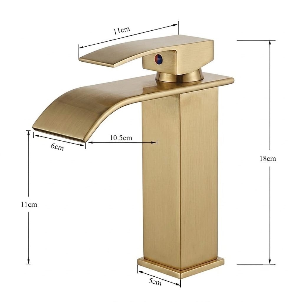 Waterfall basin mixer -brushed gold