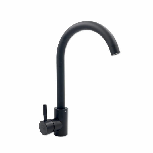 Black kitchen faucet on a white background