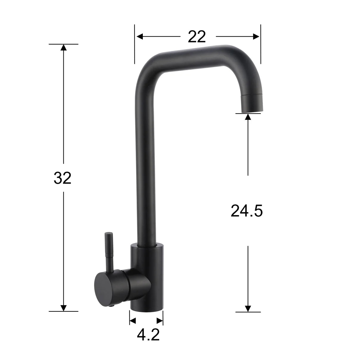 Modern Square Kitchen Mixer Tap - Matte Black