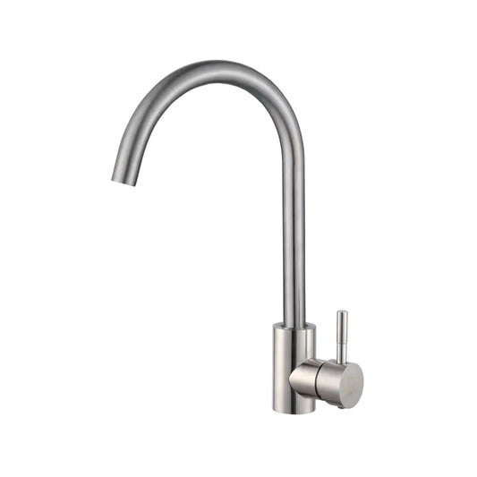 Brushed Stainless Steel Sink Mixer Tap - Round