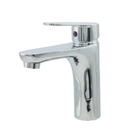 Chrome bathroom faucet on a white background