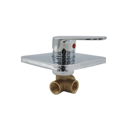 Metallic valve with square flange on a white background