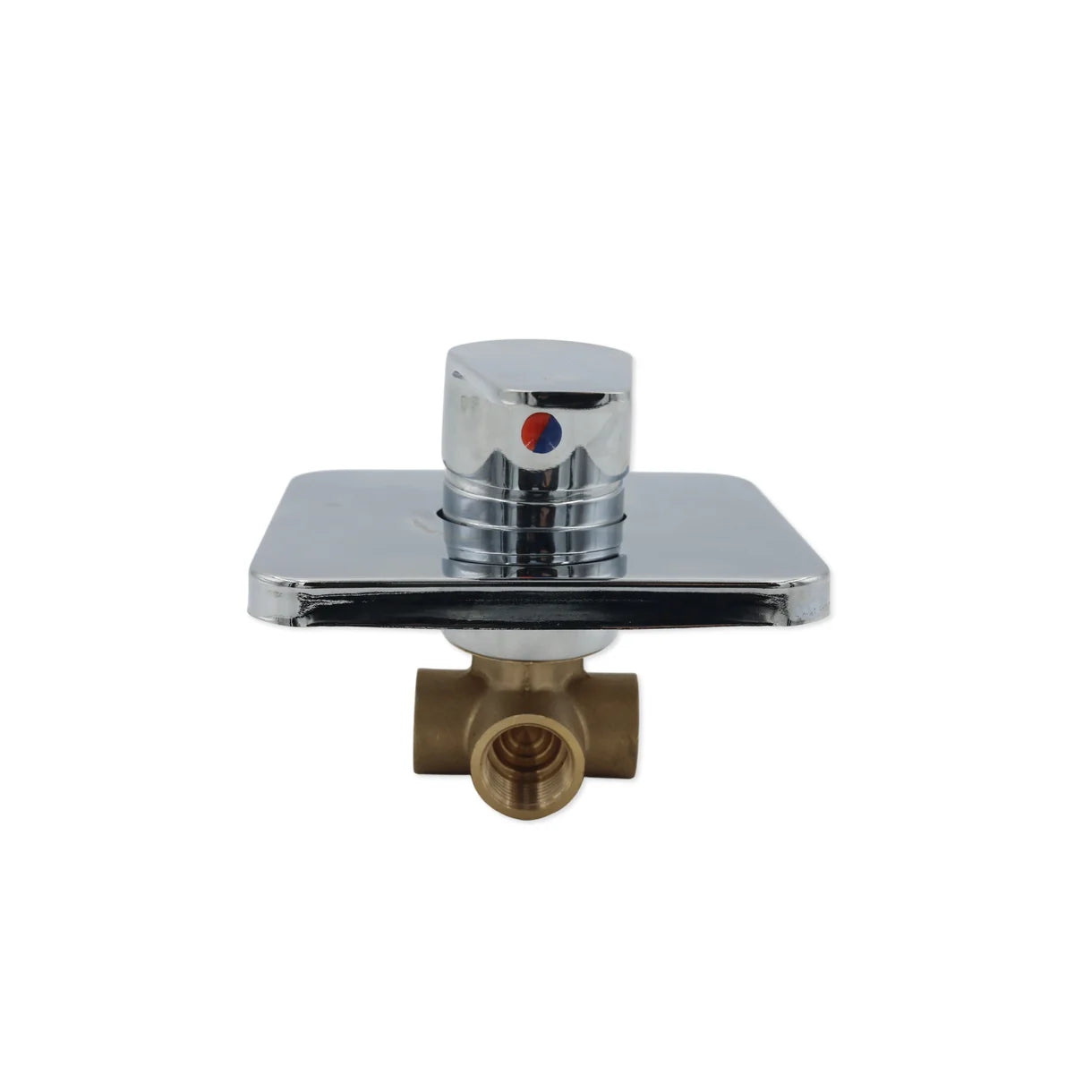 Chrome and brass valve on a white background