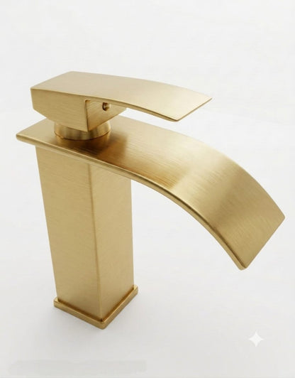 Waterfall basin mixer -brushed gold