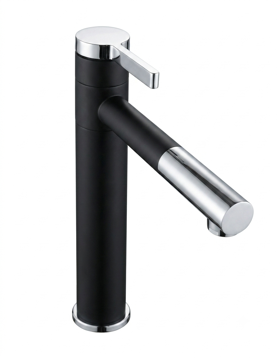 Modern tall Matte Black & Chrome Basin tap