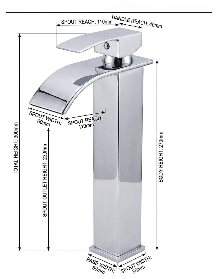 Modern tall chrome Waterfall basin mixer tap