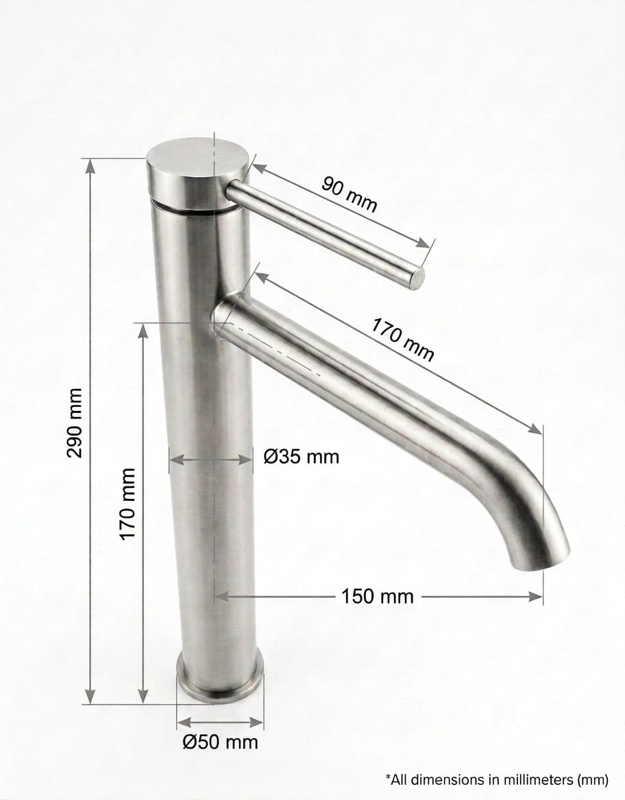 Modern tall Brushed silver basin Mixer tap