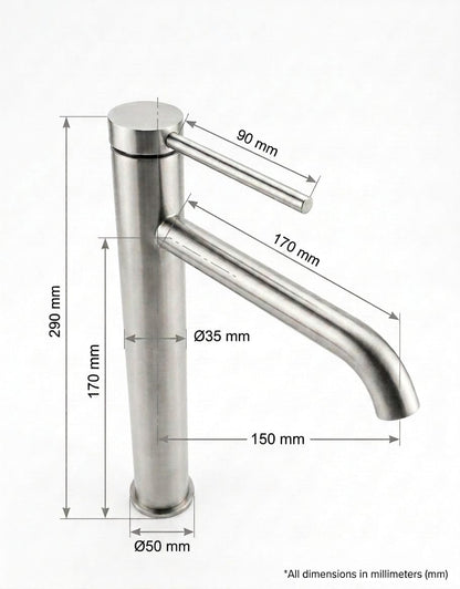 Modern tall Brushed silver basin Mixer tap