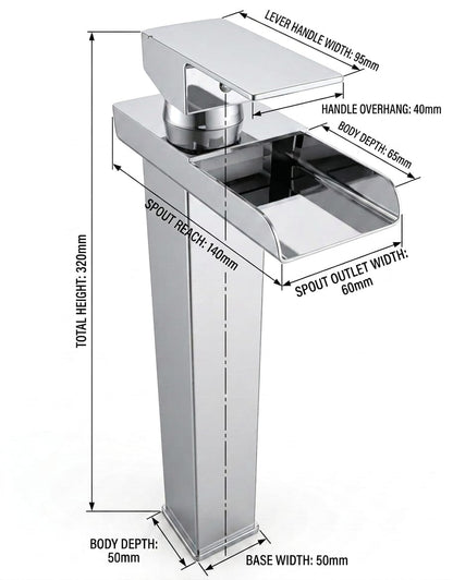 Modern tall Chrome Waterfall Basin Tap
