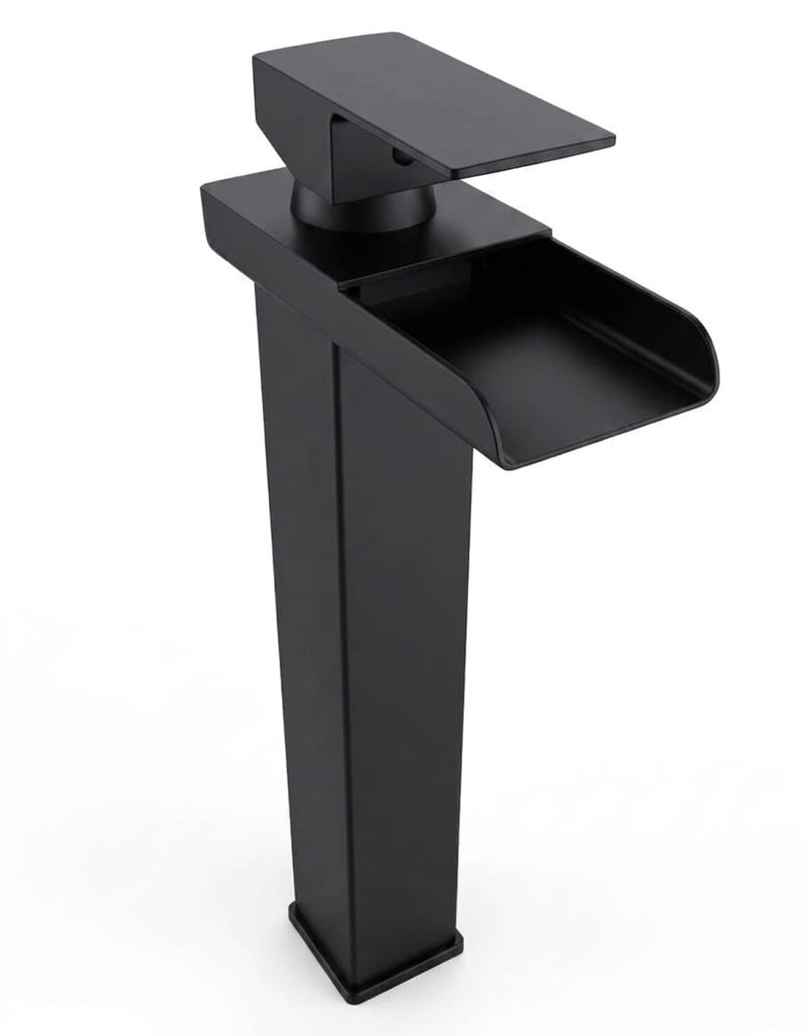 Modern tall matte black Waterfall basin mixer