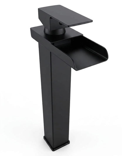Modern tall matte black Waterfall basin mixer