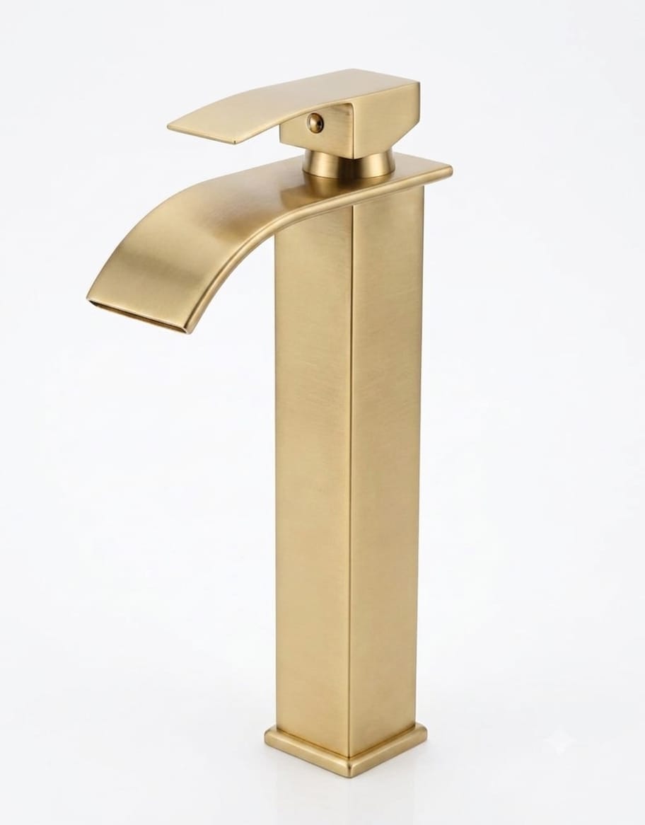 Modern tall brushed gold basin mixer tap