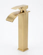Modern tall brushed gold basin mixer tap