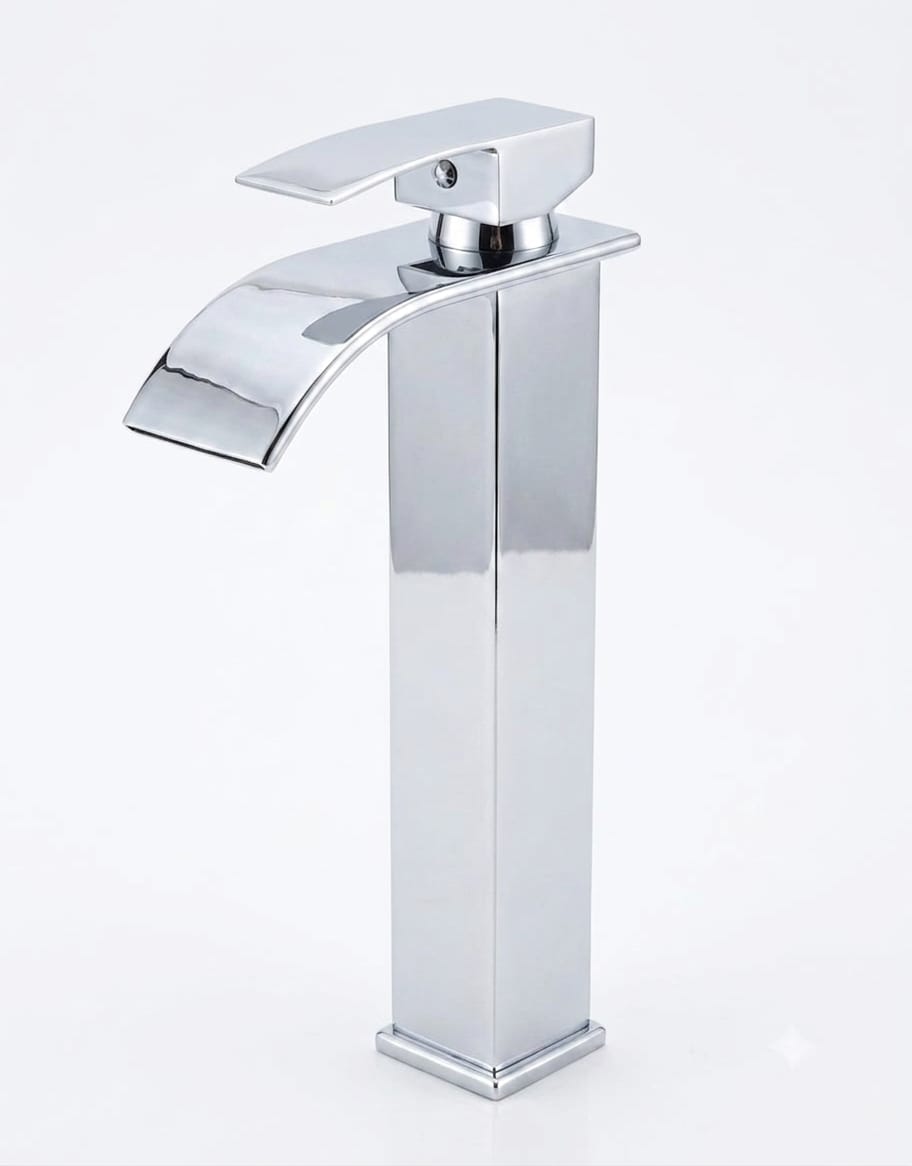 Modern tall chrome Waterfall basin mixer tap