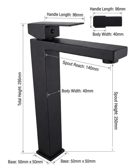 Modern tall matte black basin mixer tap