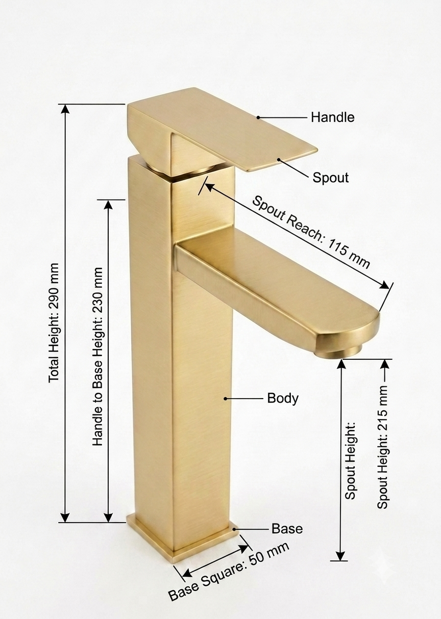 Modern Tall Brushed Gold  Basin Mixer Tap