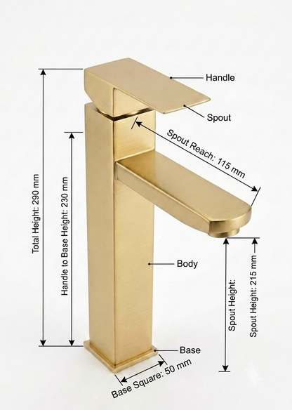 Modern Tall Brushed Gold  Basin Mixer Tap
