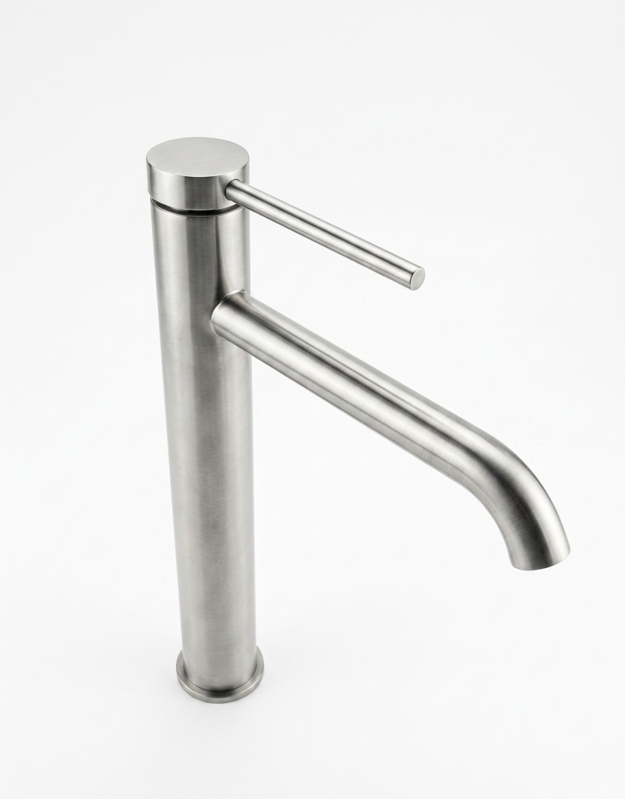 Modern tall Brushed silver basin Mixer tap