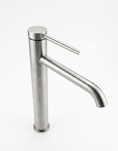 Modern tall Brushed silver basin Mixer tap