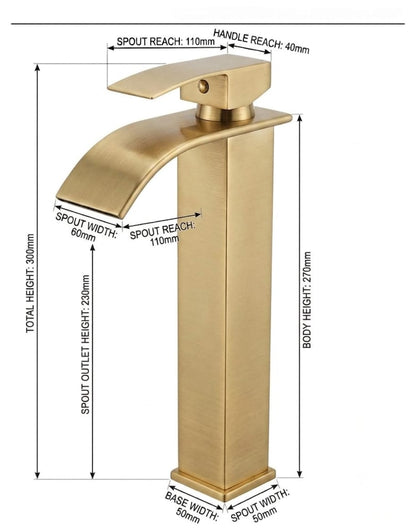 Modern tall brushed gold basin mixer tap