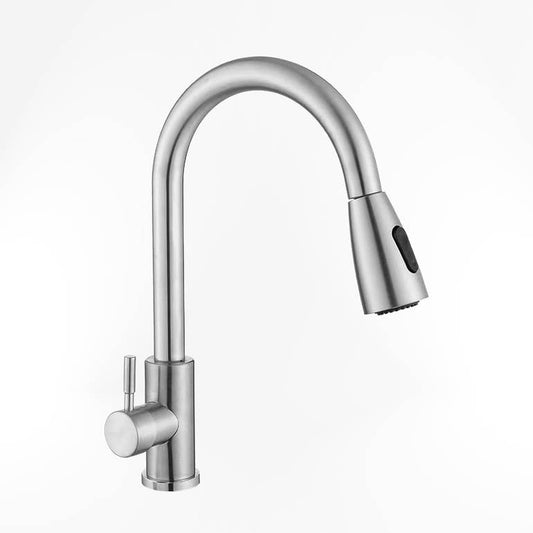 Kitchen mixer extendable spout-brushed silver