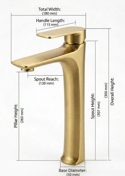 Modern Brushed Gold Tall Basin Faucet