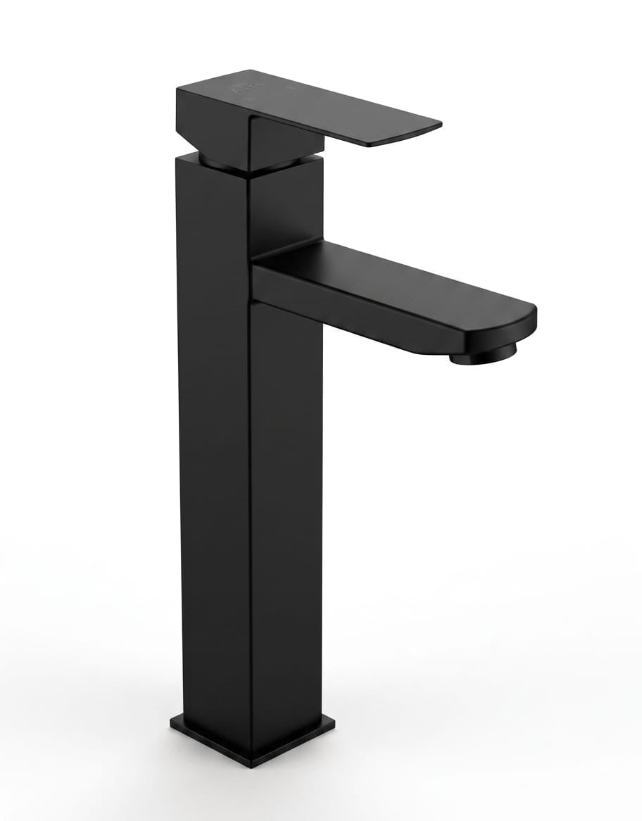 Modern Matte Black Tall-Body Square Basin Mixer