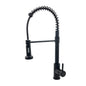 Black kitchen faucet with a flexible hose on a white background